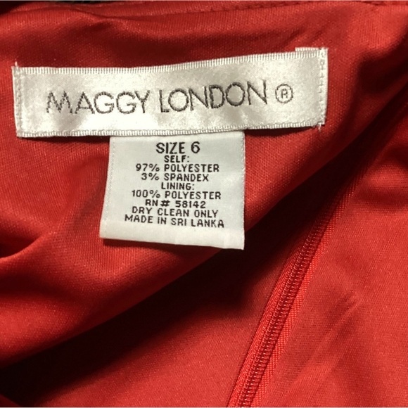 MAGGY LONDON RED SILK LOOK FORMAL! GREAT FOR PROM, SIZE 6 - Picture 3 of 3